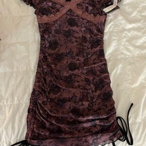 ROMWE Burgundy Floral Mini Dress